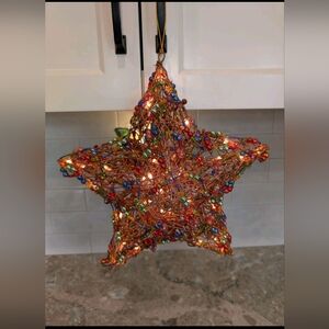 Lighted Glittered Ratan Beaded Hanging Star Christmas Decoration 12" Electric